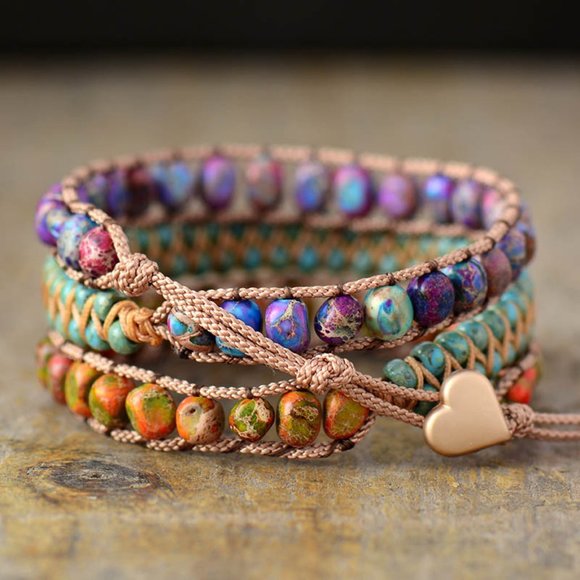 Sea Sediment Bohemian 3 Strand Colorful Boho Handmade Wrap Healing Yoga Bracelet - Picture 2 of 3